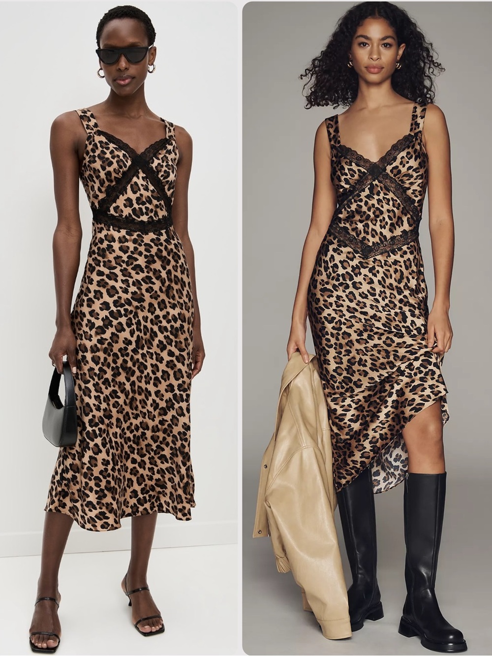 Bardot x Revolve Emory Leopard Print Lace Trim Satin Midi Slip Dress NWT $138